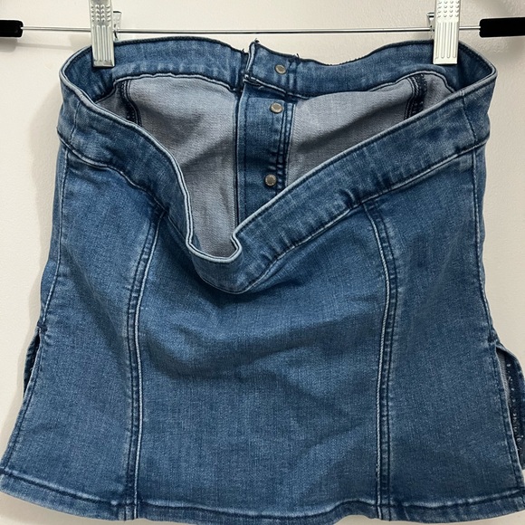 Denim Faux Button-Front Tube Top - Picture 4 of 5